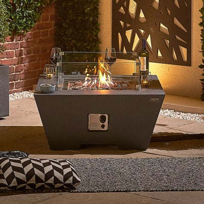 Perth Square GRC Gas Fire Pit Table with Windguard in Dark Grey