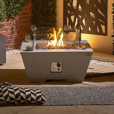 Perth Square GRC Gas Fire Pit Table with Windguard in Light Grey