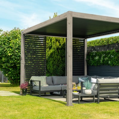 Titan Aluminium Metal Pergola in Light Oak Look - 3.0m x 3.0m Free Standing