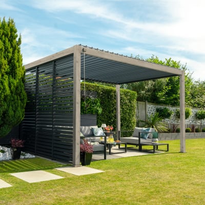 Titan Aluminium Metal Pergola in Light Oak Look - 3.0m x 3.0m Free Standing