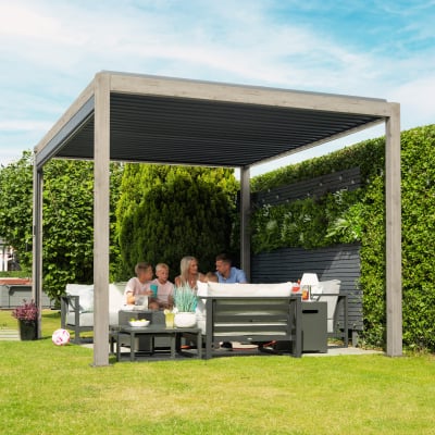 Titan Aluminium Metal Pergola in Light Oak Look - 3.0m x 3.0m Free Standing