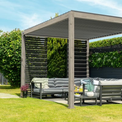 Titan Aluminium Metal Pergola in Light Oak Look - 3.0m x 3.0m Free Standing