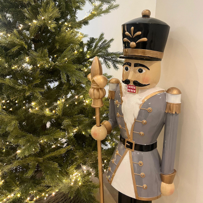 4ft Norbert Christmas Nutcracker Figure with Staff in Winter Grey