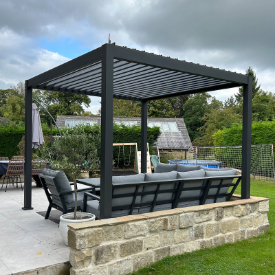 Titan Plus LED Aluminium Metal Pergola in Graphite Grey - 3.0m x 3.0m Free Standing