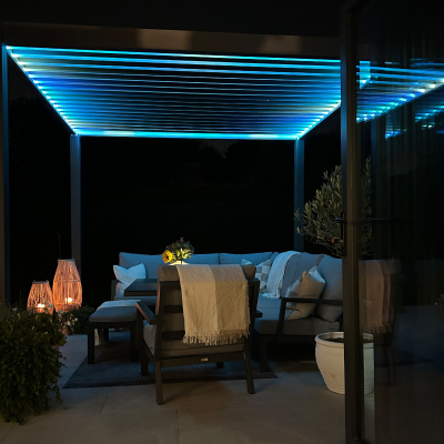 Titan Plus LED Aluminium Metal Pergola in Graphite Grey - 3.0m x 3.0m Free Standing