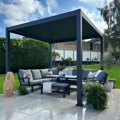 Titan Plus LED Aluminium Metal Pergola in Graphite Grey - 3.0m x 3.0m Free Standing