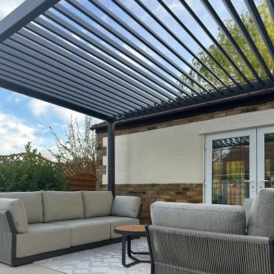 Titan Plus LED Aluminium Metal Pergola in Graphite Grey - 4.0m x 3.0m Free Standing