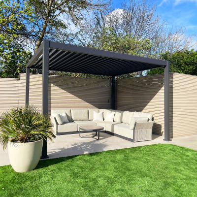 Titan Aluminium Metal Pergola in Graphite Grey - 4.0m x 3.6m Free Standing