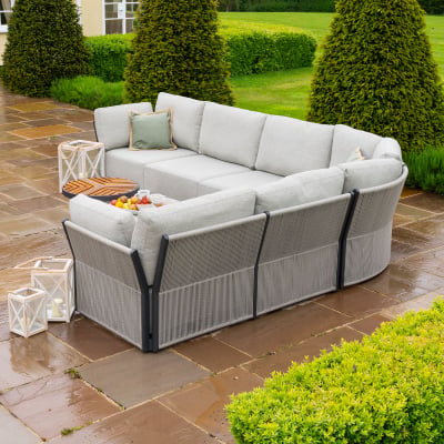 Jude Rope Aluminium Large Curved Corner Sofa Lounging Set in Dove Grey