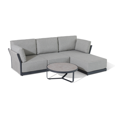 Jude Rope Aluminium 3 Seater Left Handed Chaise Sofa in Dove Grey