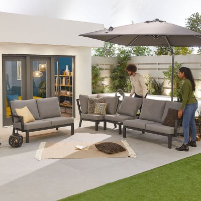 Vogue Aluminium L-Shaped Corner Aluminium Lounging Set in Graphite Grey