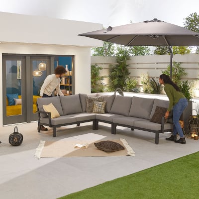 Vogue Aluminium L-Shaped Corner Aluminium Lounging Set in Graphite Grey