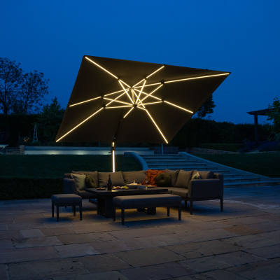 Astra 3.0m x 3.0m Square LED Aluminium Cantilever Parasol - Grey Canopy and Grey Frame