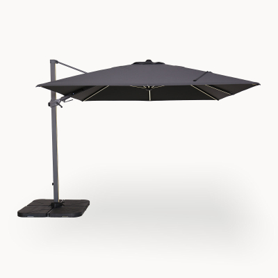 Astra 3.0m x 3.0m Square LED Aluminium Cantilever Parasol - Grey Canopy and Grey Frame