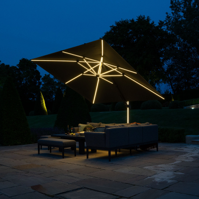 Astra 3.0m x 3.0m Square LED Aluminium Cantilever Parasol - Grey Canopy and Grey Frame