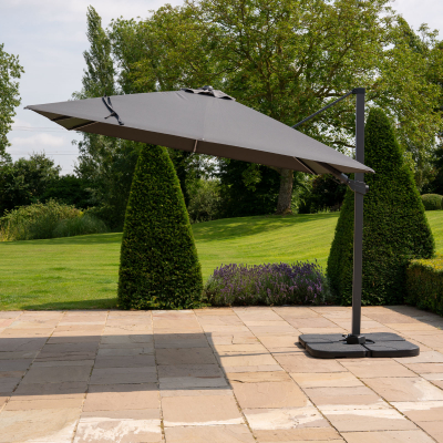 Astra 3.0m x 3.0m Square LED Aluminium Cantilever Parasol - Grey Canopy and Grey Frame