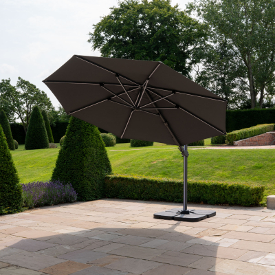 Astra 3.5m Round LED Aluminium Cantilever Parasol - Grey Canopy and Grey Frame