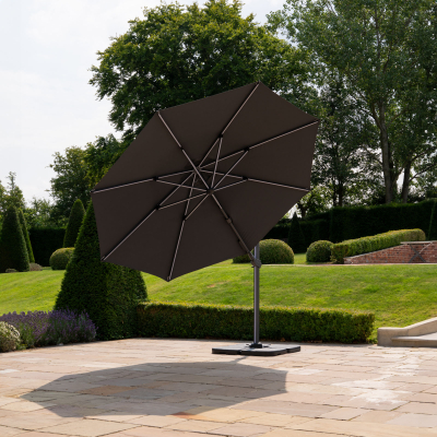 Astra 3.5m Round LED Aluminium Cantilever Parasol - Grey Canopy and Grey Frame