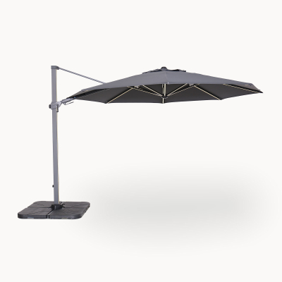 Astra 3.5m Round LED Aluminium Cantilever Parasol - Grey Canopy and Grey Frame