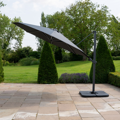 Astra 3.5m Round LED Aluminium Cantilever Parasol - Grey Canopy and Grey Frame