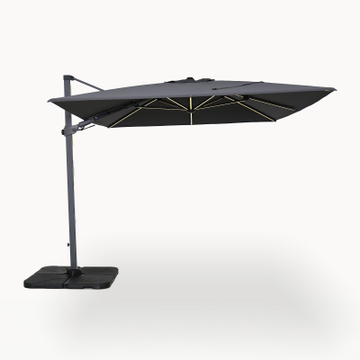 Astra 3.6m x 2.7m Rectangular LED Aluminium Cantilever Parasol - Grey Canopy and Grey Frame