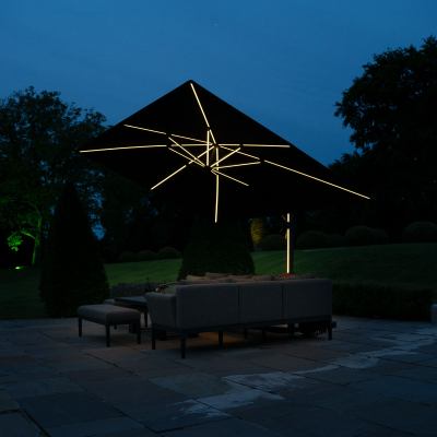 Astra 3.6m x 2.7m Rectangular LED Aluminium Cantilever Parasol - Grey Canopy and Grey Frame