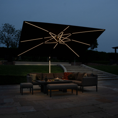 Astra 3.6m x 2.7m Rectangular LED Aluminium Cantilever Parasol - Grey Canopy and Grey Frame