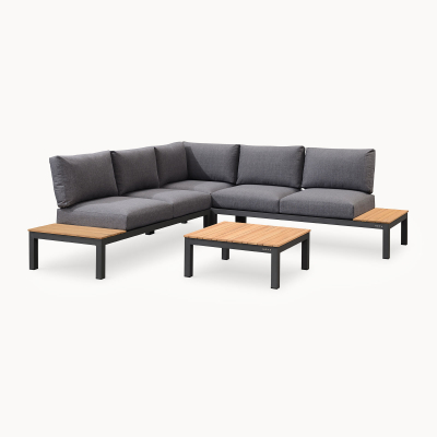 Bella Aluminium Wood Corner Sofa Set in Graphite Grey