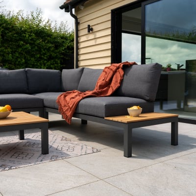 Bella Aluminium Wood Corner Sofa Set in Graphite Grey