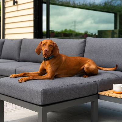 Bella Aluminium Wood Corner Sofa with Footstool & Middle Unit in Graphite Grey