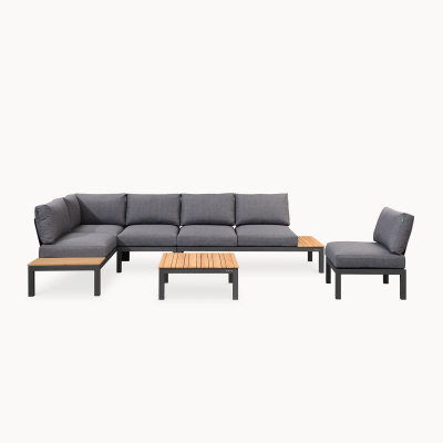 Bella Aluminium Wood Corner Sofa with Footstool & Middle Unit in Graphite Grey