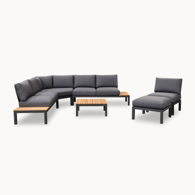 Bella Aluminium Wood Curved Corner Sofa Lounging Set in Graphite Grey