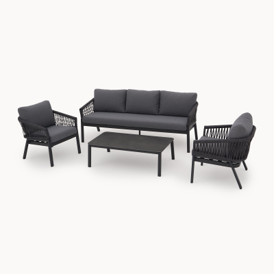 Maisie Rope Aluminium 3 Seat Sofa Lounging Set in Smoked Grey