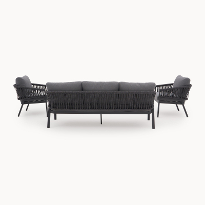 Maisie Rope Aluminium 3 Seat Sofa Lounging Set in Smoked Grey