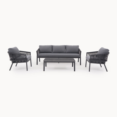 Maisie Rope Aluminium 3 Seat Sofa Lounging Set in Smoked Grey