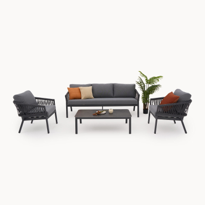 Maisie Rope Aluminium 3 Seat Sofa Lounging Set in Smoked Grey