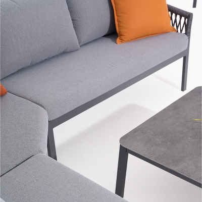 Maisie Rope Aluminium Corner Sofa Lounging Set in Smoked Grey