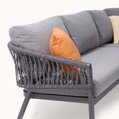 Maisie Rope Aluminium Corner Sofa Lounging Set in Smoked Grey