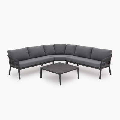 Maisie Rope Aluminium Corner Sofa Lounging Set in Smoked Grey