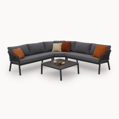 Maisie Rope Aluminium Corner Sofa Lounging Set in Smoked Grey