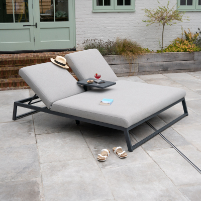 Dani All Weather Fabric Aluminium Double Sun Lounger in Ash Grey