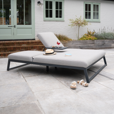 Dani All Weather Fabric Aluminium Double Sun Lounger in Ash Grey