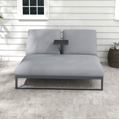 Dani All Weather Fabric Aluminium Double Sun Lounger in Ash Grey