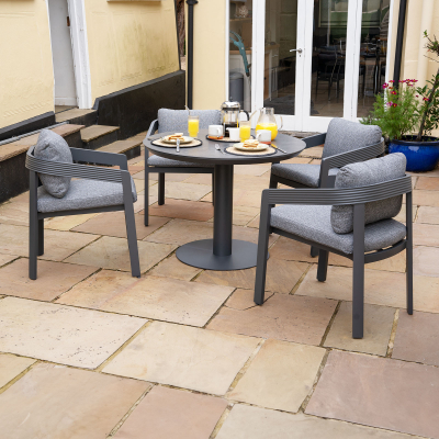 Millie 4 Seat Round Aluminium Dining Set in Graphite Grey