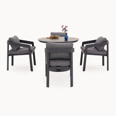 Millie 4 Seat Round Aluminium Dining Set in Graphite Grey