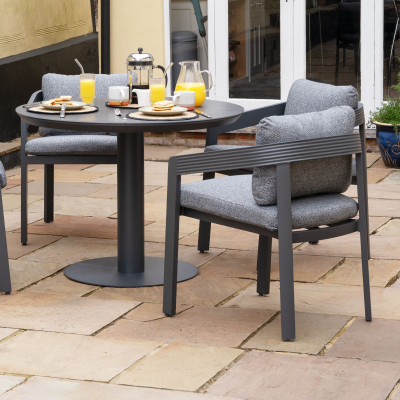 Millie 4 Seat Round Aluminium Dining Set in Graphite Grey