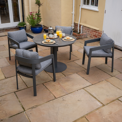 Millie 4 Seat Round Aluminium Dining Set in Graphite Grey