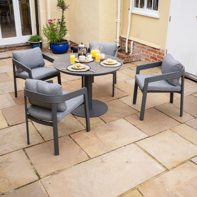 Millie 4 Seat Round Aluminium Dining Set in Graphite Grey