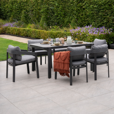 Millie 6 Seat Rectangular Aluminium Dining Set in Graphite Grey