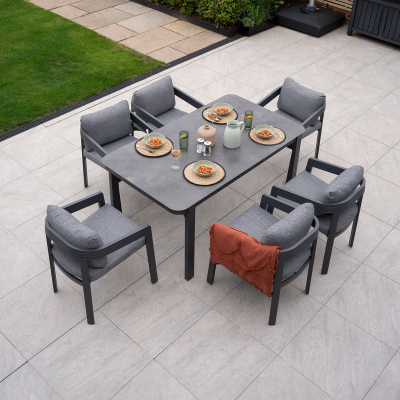 Millie 6 Seat Rectangular Aluminium Dining Set in Graphite Grey